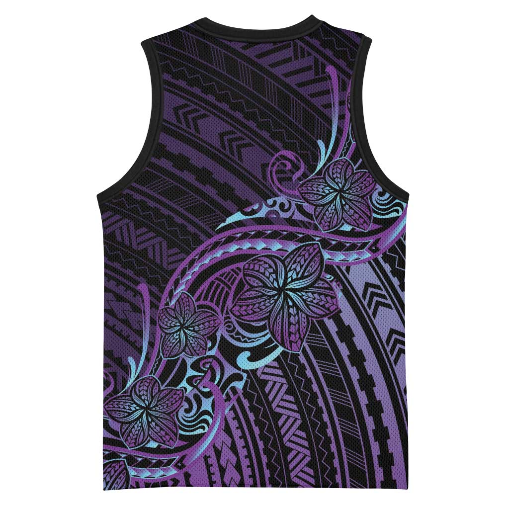 Teal Purple Polynesia Plumeria Tattoo Basketball Jersey