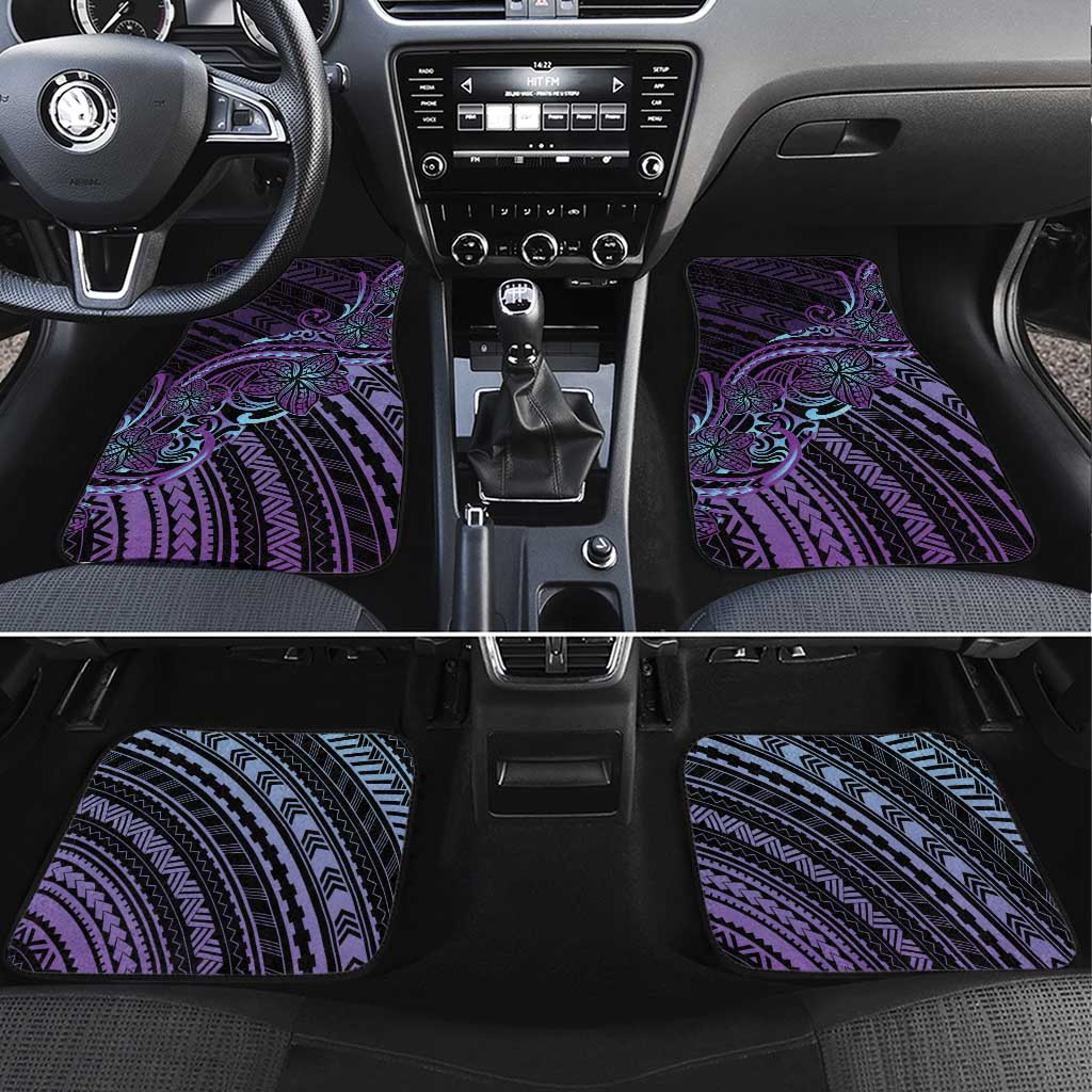 Teal Purple Polynesia Plumeria Tattoo Car Mats