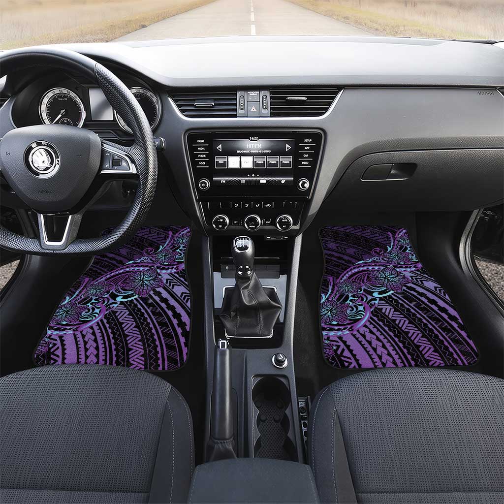 Teal Purple Polynesia Plumeria Tattoo Car Mats