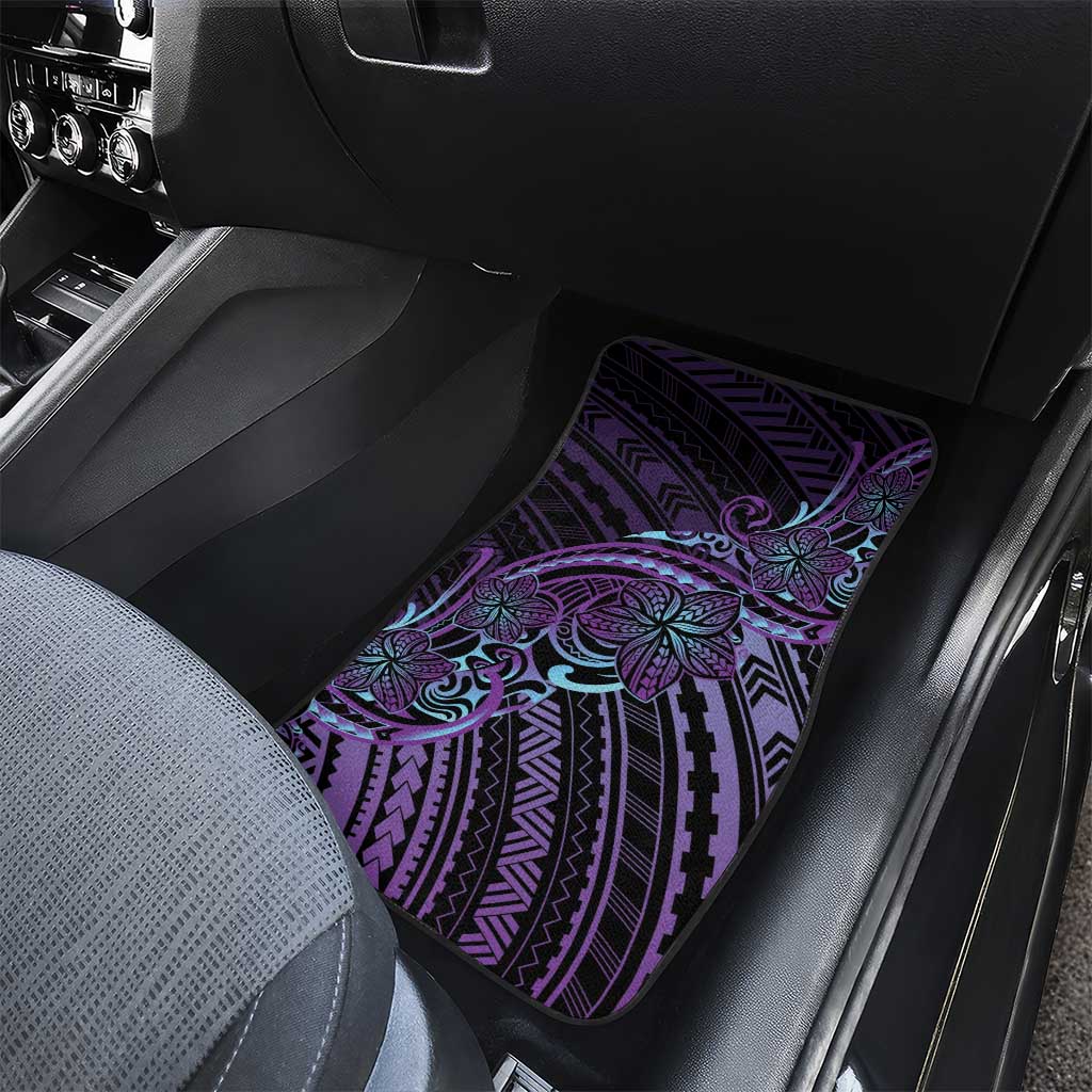 Teal Purple Polynesia Plumeria Tattoo Car Mats