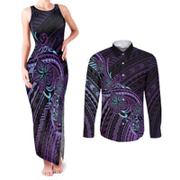 Teal Purple Polynesia Plumeria Tattoo Couples Matching Tank Maxi Dress and Long Sleeve Button Shirt LT14 Purple - Polynesian Pride