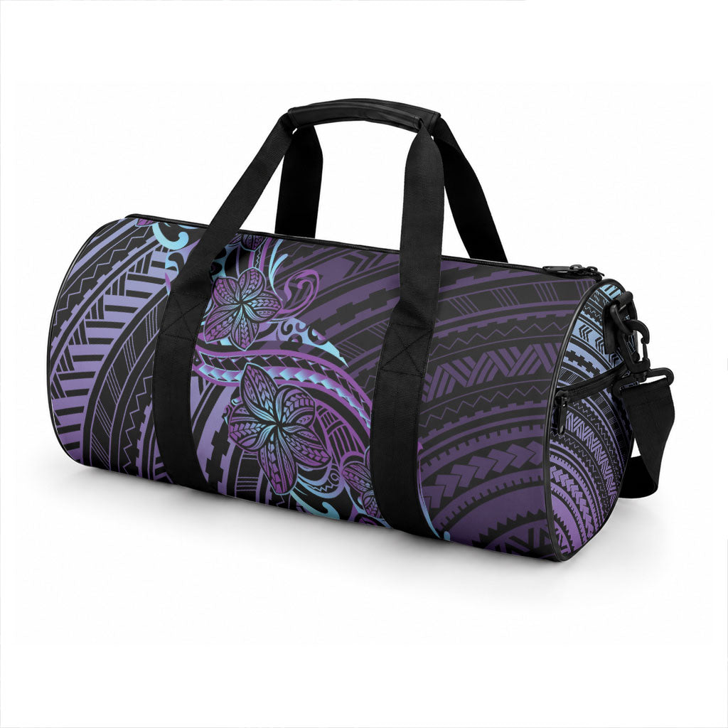 Teal Purple Polynesia Plumeria Tattoo Duffle Bag