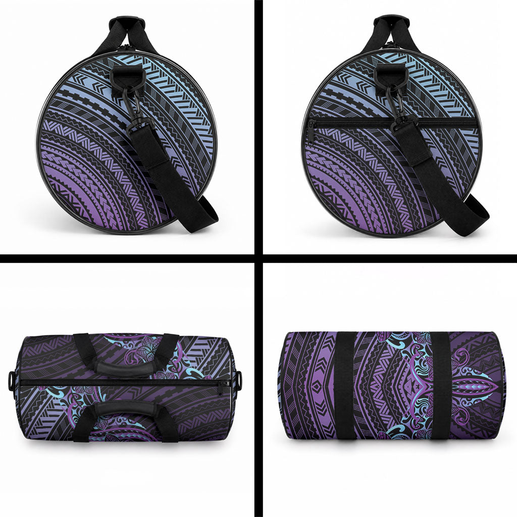 Teal Purple Polynesia Plumeria Tattoo Duffle Bag