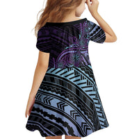 Teal Purple Polynesia Plumeria Tattoo Family Matching Long Sleeve Bodycon Dress and Hawaiian Shirt