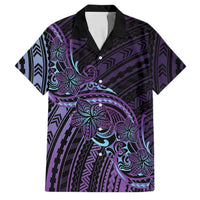 Teal Purple Polynesia Plumeria Tattoo Family Matching Long Sleeve Bodycon Dress and Hawaiian Shirt