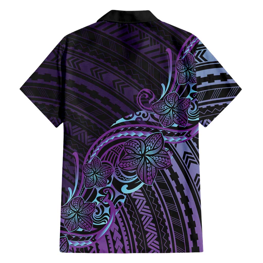 Teal Purple Polynesia Plumeria Tattoo Family Matching Off The Shoulder Long Sleeve Dress and Hawaiian Shirt LT14 - Polynesian Pride