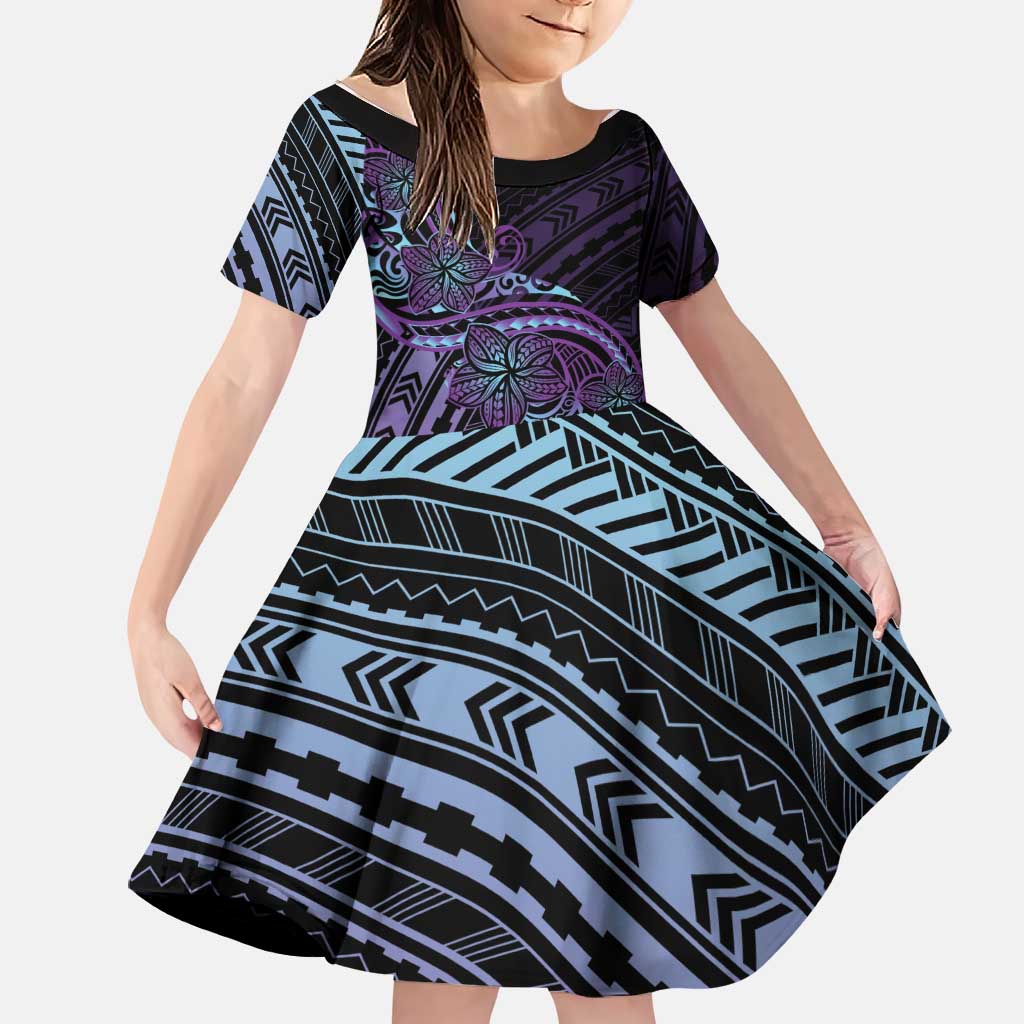 Teal Purple Polynesia Plumeria Tattoo Family Matching Puletasi and Hawaiian Shirt