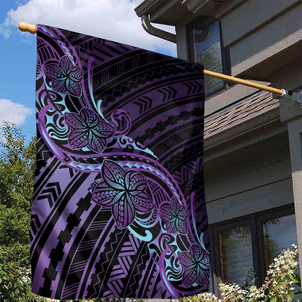 Teal Purple Polynesia Plumeria Tattoo Garden Flag LT14 - Polynesian Pride