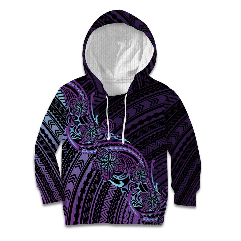 Teal Purple Polynesia Plumeria Tattoo Kid Hoodie LT14 Hoodie Purple - Polynesian Pride