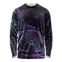 Teal Purple Polynesia Plumeria Tattoo Long Sleeve Shirt