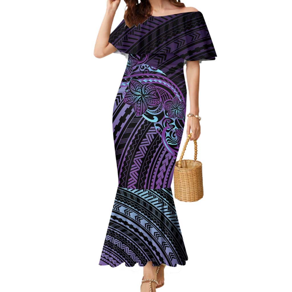 Teal Purple Polynesia Plumeria Tattoo Mermaid Dress LT14 Women Purple - Polynesian Pride