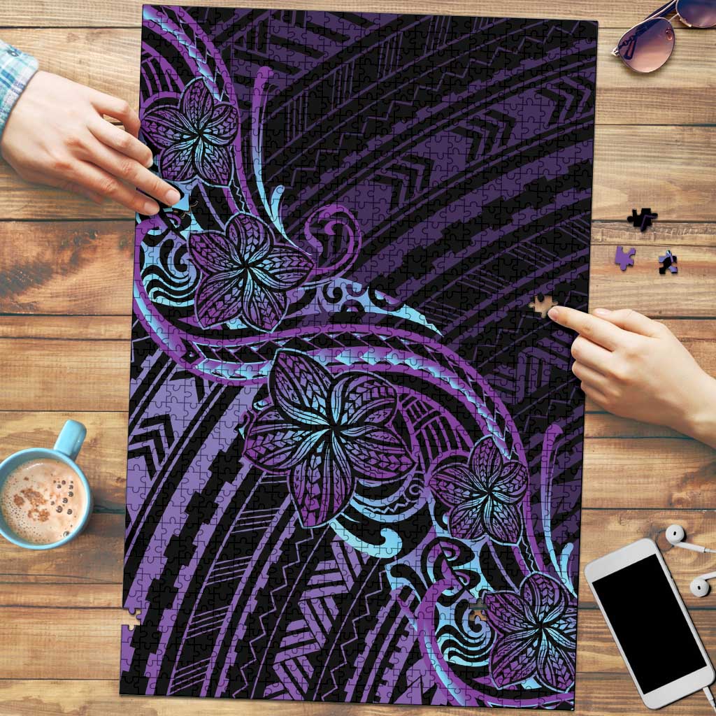 Teal Purple Polynesia Plumeria Tattoo Puzzle