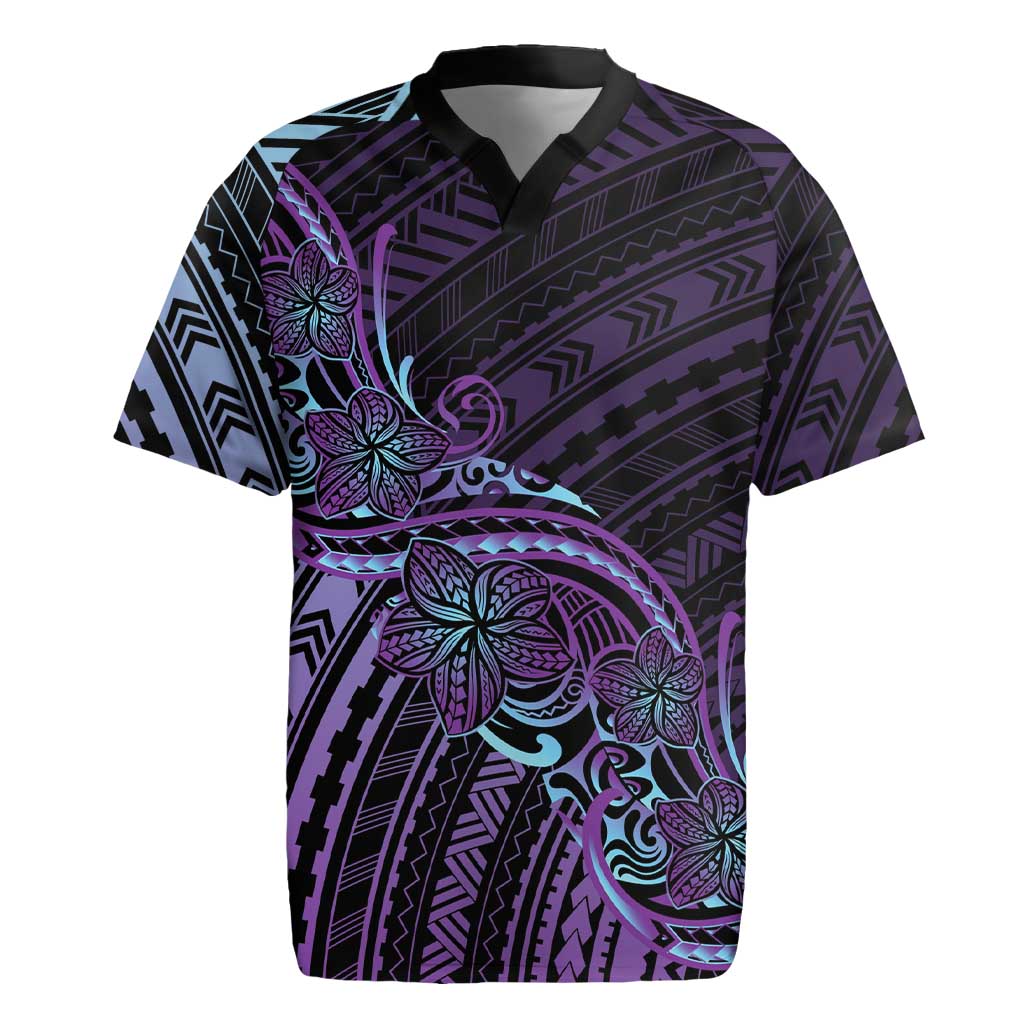 Teal Purple Polynesia Plumeria Tattoo Rugby Jersey