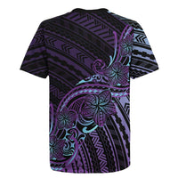 Teal Purple Polynesia Plumeria Tattoo Rugby Jersey