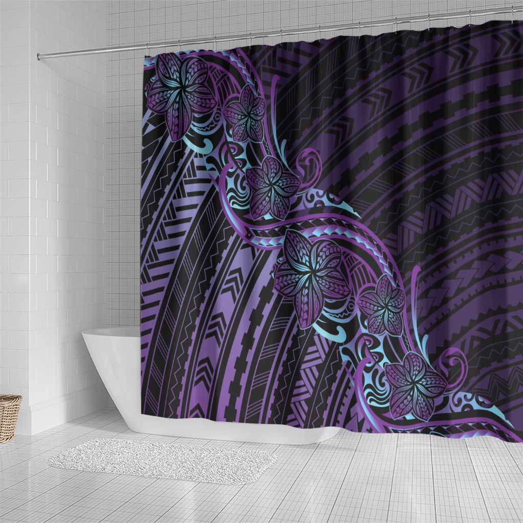 Teal Purple Polynesia Plumeria Tattoo Shower Curtain