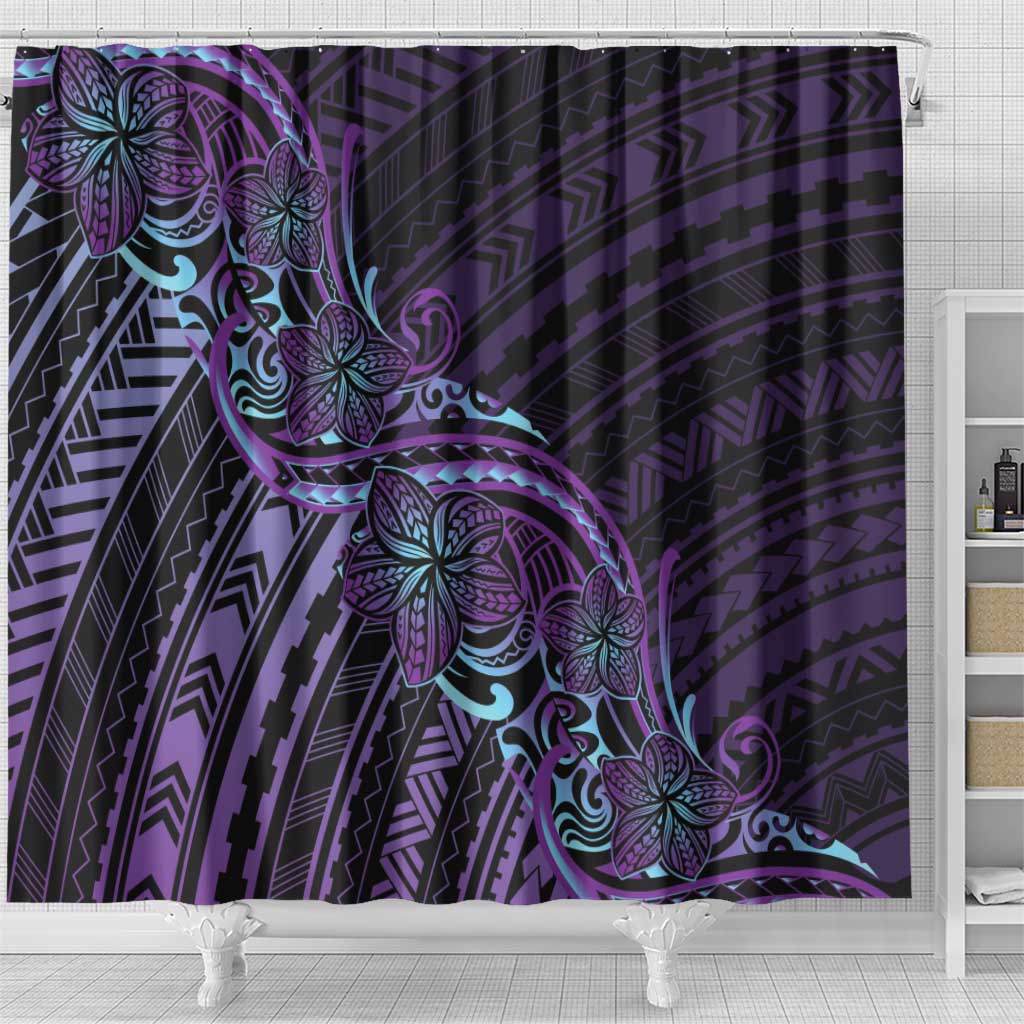 Teal Purple Polynesia Plumeria Tattoo Shower Curtain