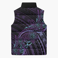 Teal Purple Polynesia Plumeria Tattoo Sleeveless Puffer Jacket