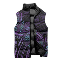 Teal Purple Polynesia Plumeria Tattoo Sleeveless Puffer Jacket