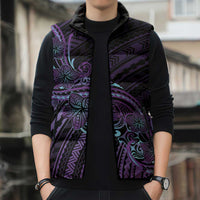 Teal Purple Polynesia Plumeria Tattoo Sleeveless Puffer Jacket