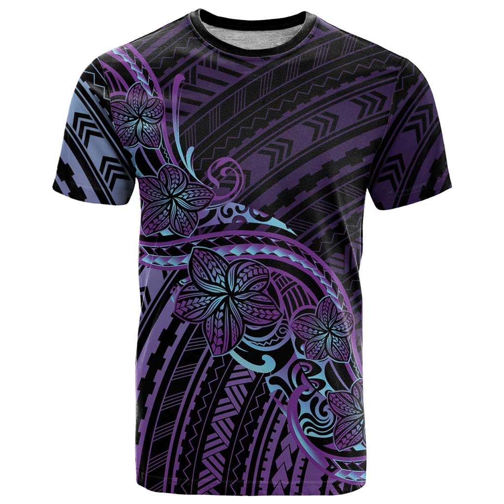 Teal Purple Polynesia Plumeria Tattoo T Shirt LT14 Purple - Polynesian Pride
