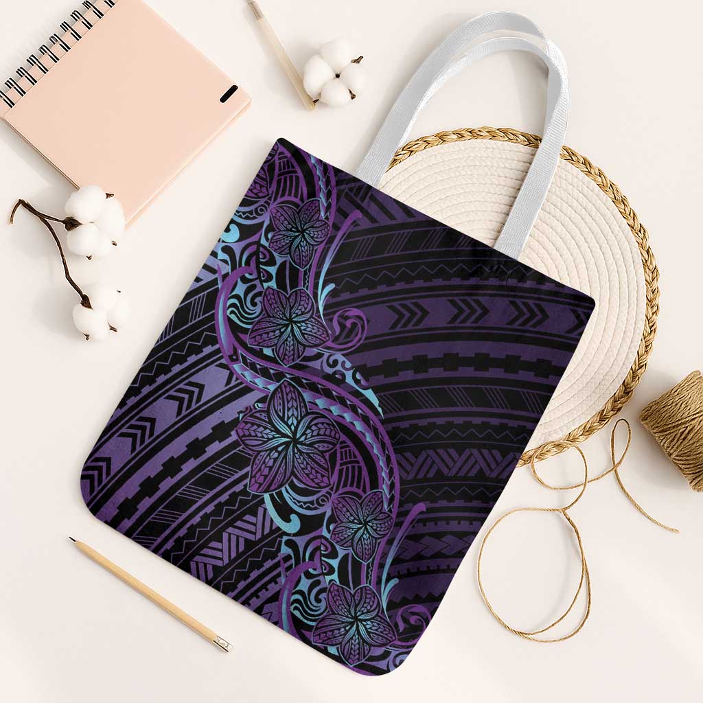 Teal Purple Polynesia Plumeria Tattoo Tote Bag