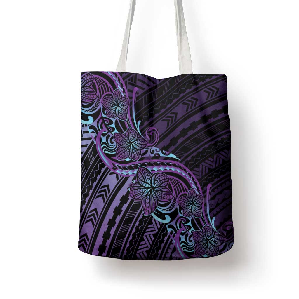 Teal Purple Polynesia Plumeria Tattoo Tote Bag