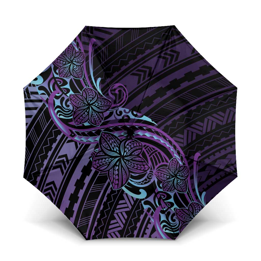 Teal Purple Polynesia Plumeria Tattoo Umbrella
