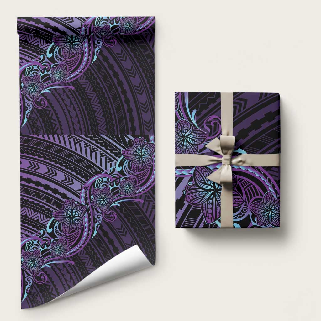 Teal Purple Polynesia Plumeria Tattoo Wrapping Paper