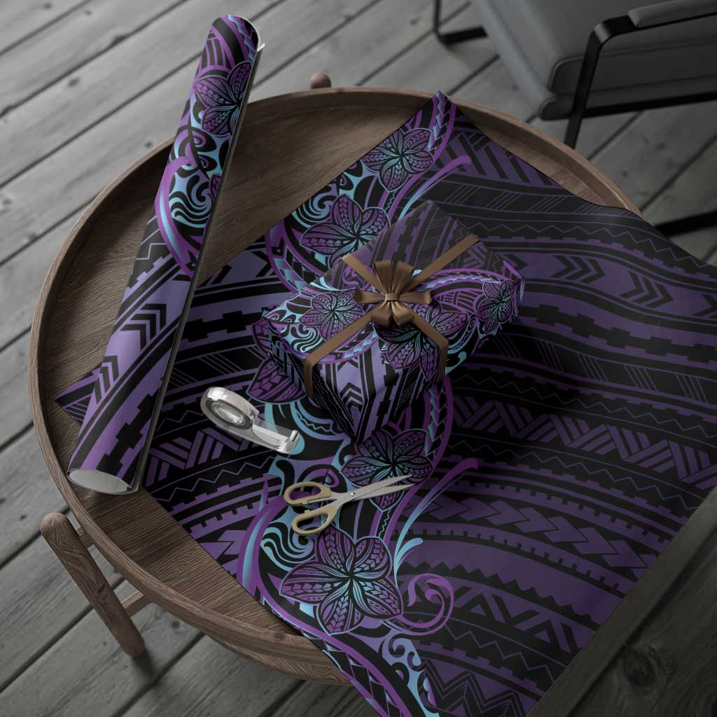 Teal Purple Polynesia Plumeria Tattoo Wrapping Paper