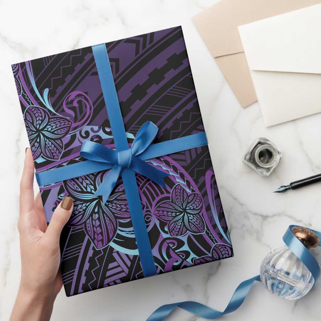 Teal Purple Polynesia Plumeria Tattoo Wrapping Paper