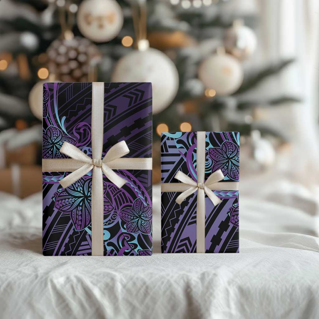 Teal Purple Polynesia Plumeria Tattoo Wrapping Paper