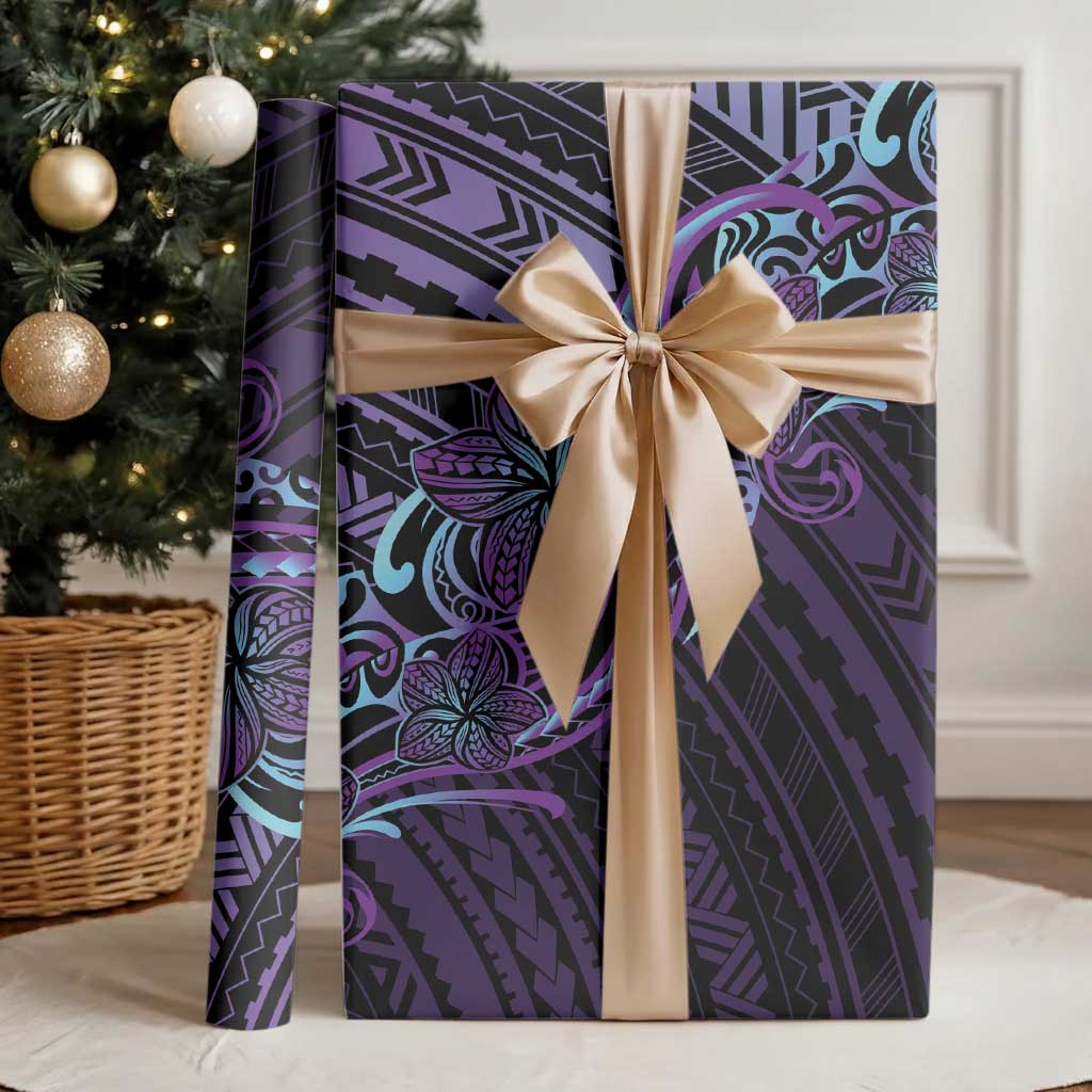 Teal Purple Polynesia Plumeria Tattoo Wrapping Paper