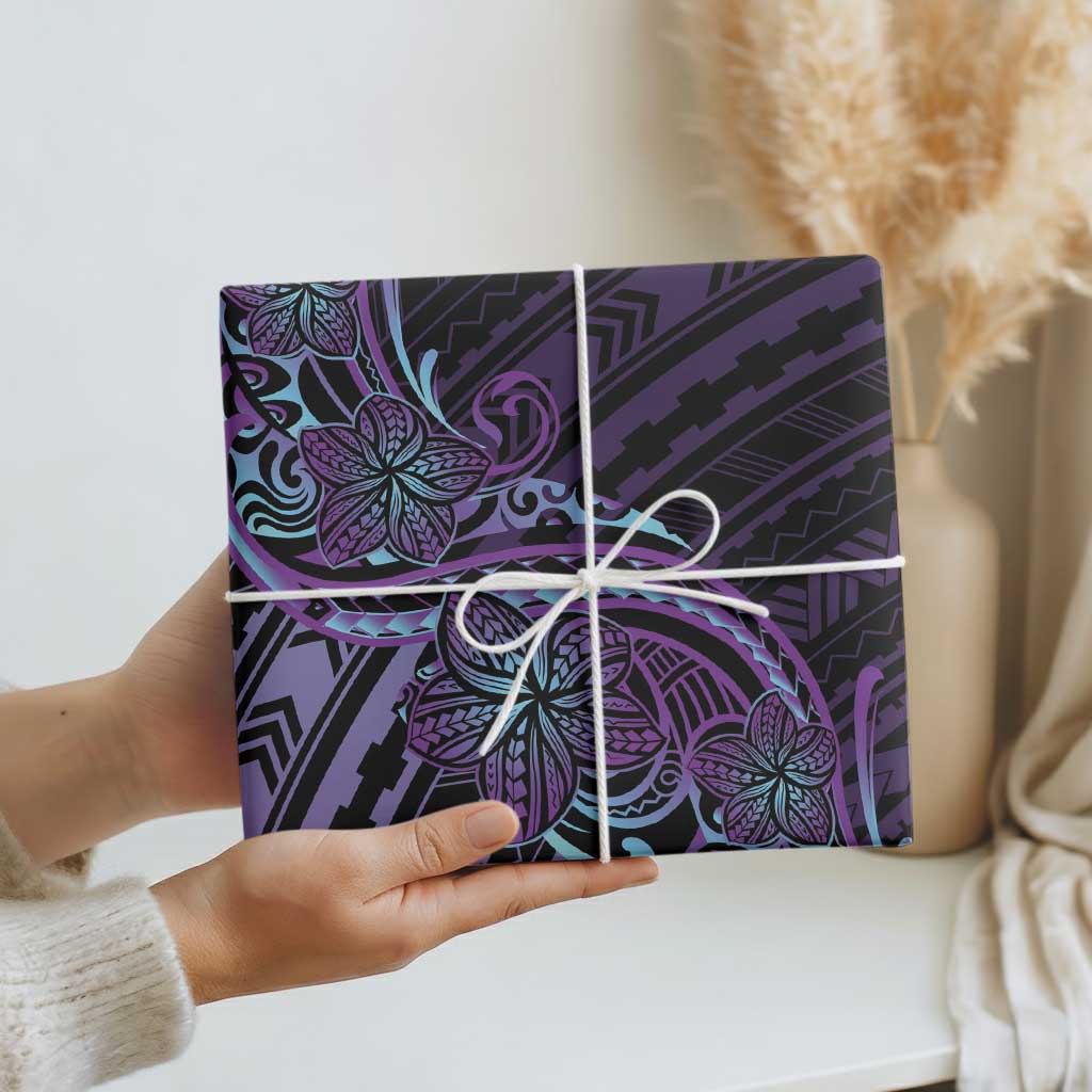 Teal Purple Polynesia Plumeria Tattoo Wrapping Paper
