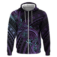 Teal Purple Polynesia Plumeria Tattoo Zip Hoodie
