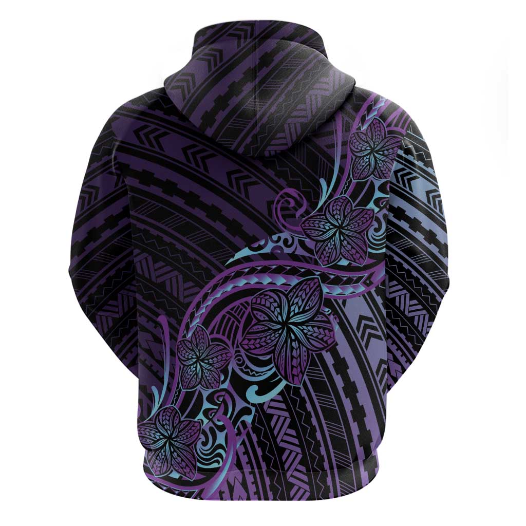 Teal Purple Polynesia Plumeria Tattoo Zip Hoodie