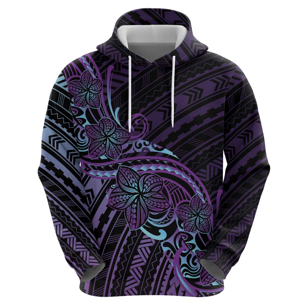 Teal Purple Polynesia Plumeria Tattoo Zip Hoodie
