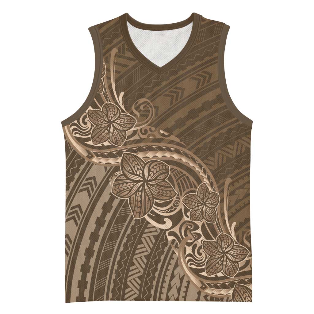 Brown Polynesia Plumeria Tattoo Basketball Jersey LT14 Unisex Brown - Polynesian Pride
