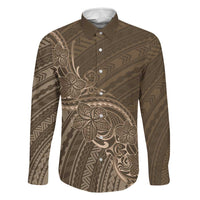 Brown Polynesia Plumeria Tattoo Family Matching Mermaid Dress and Hawaiian Shirt LT14 Dad's Shirt - Long Sleeve Brown - Polynesian Pride