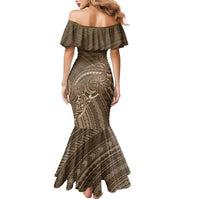 Brown Polynesia Plumeria Tattoo Family Matching Mermaid Dress and Hawaiian Shirt LT14 - Polynesian Pride