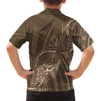 Brown Polynesia Plumeria Tattoo Family Matching Off Shoulder Maxi Dress and Hawaiian Shirt LT14 - Polynesian Pride