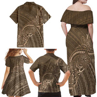 Brown Polynesia Plumeria Tattoo Family Matching Off Shoulder Maxi Dress and Hawaiian Shirt LT14 - Polynesian Pride