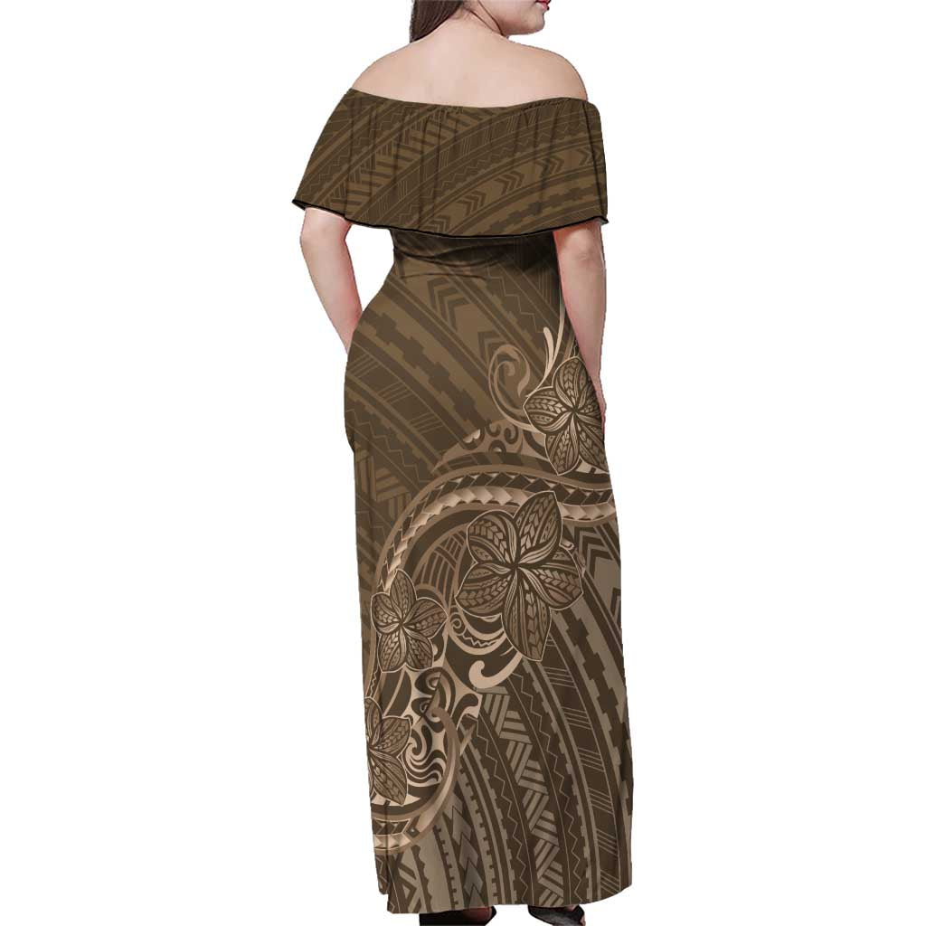 Brown Polynesia Plumeria Tattoo Family Matching Off Shoulder Maxi Dress and Hawaiian Shirt LT14 - Polynesian Pride