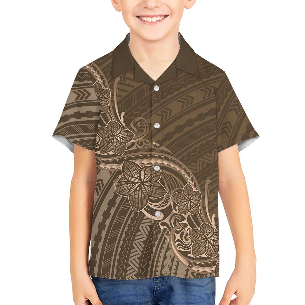 Brown Polynesia Plumeria Tattoo Family Matching Off Shoulder Maxi Dress and Hawaiian Shirt LT14 Son's Shirt Brown - Polynesian Pride