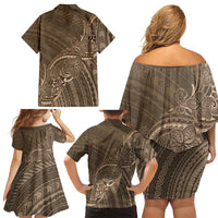 Brown Polynesia Plumeria Tattoo Family Matching Off Shoulder Short Dress and Hawaiian Shirt LT14 - Polynesian Pride