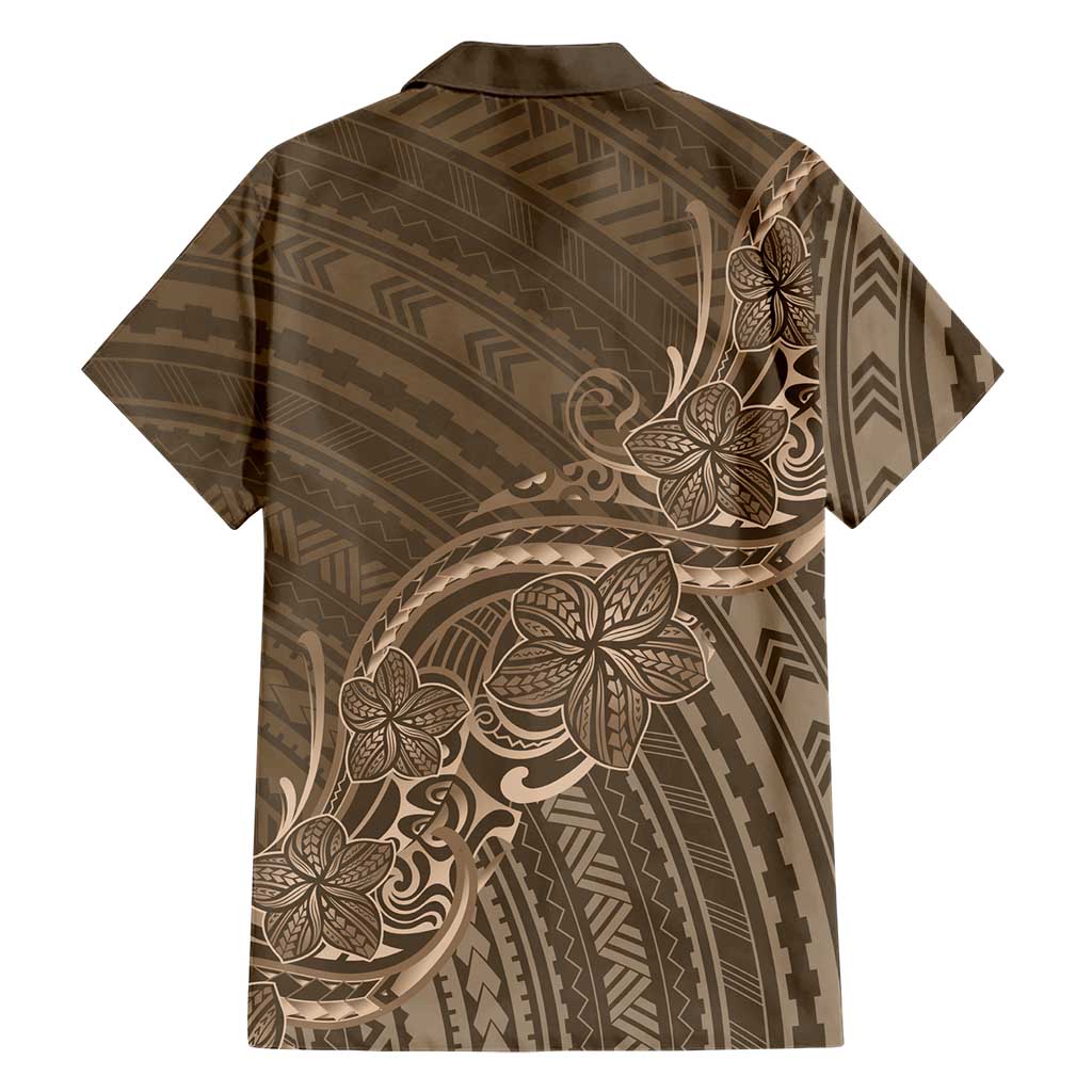 Brown Polynesia Plumeria Tattoo Family Matching Off Shoulder Short Dress and Hawaiian Shirt LT14 - Polynesian Pride