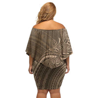 Brown Polynesia Plumeria Tattoo Family Matching Off Shoulder Short Dress and Hawaiian Shirt LT14 - Polynesian Pride