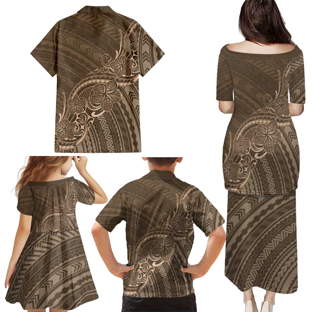 Brown Polynesia Plumeria Tattoo Family Matching Puletasi and Hawaiian Shirt LT14 - Polynesian Pride