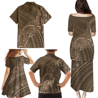 Brown Polynesia Plumeria Tattoo Family Matching Puletasi and Hawaiian Shirt LT14 - Polynesian Pride