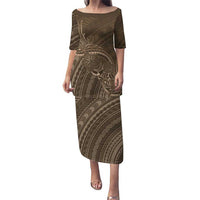 Brown Polynesia Plumeria Tattoo Family Matching Puletasi and Hawaiian Shirt LT14 Mom's Dress Brown - Polynesian Pride