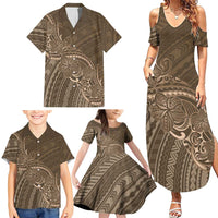 Brown Polynesia Plumeria Tattoo Family Matching Summer Maxi Dress and Hawaiian Shirt LT14 - Polynesian Pride